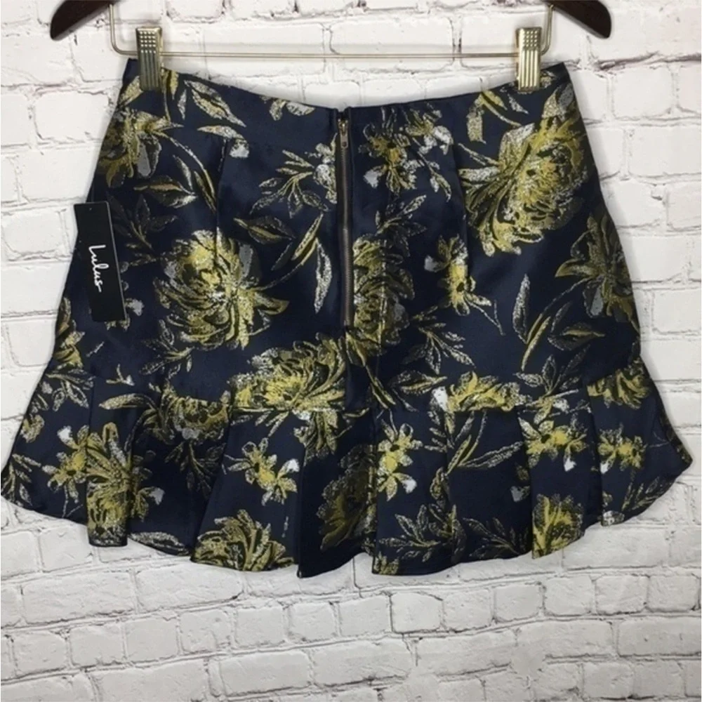 Lulus Navy Moment to remember jacquard trumpet mini skirt